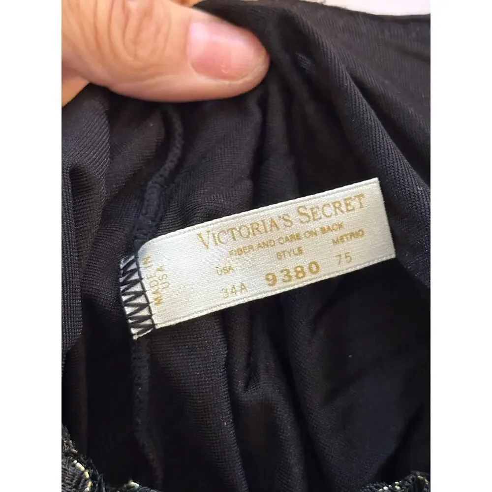 Vintage Victoria's Secret Women's Black Gold Label One Piece Bodysuit Size 34A